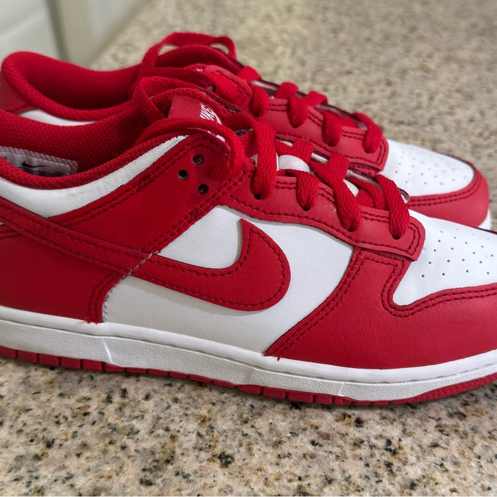 Nike Red and White Dunk Sneakers Classic Design